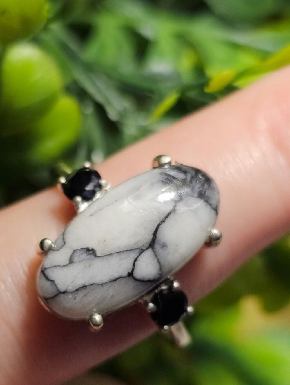 Austrian Pinolith & Thai Black Spinel Silver Ring